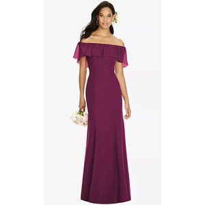 NEW! Social Size 12 Off Shoulder Ruggle Overlay Dress Merlot $221 msrp I22-4